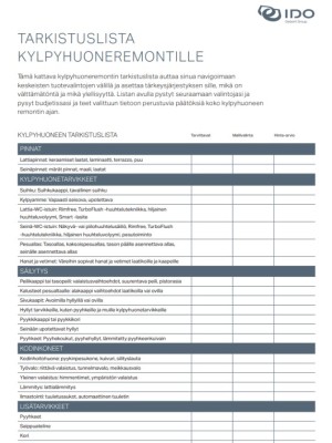 Tarkistuslista kylpyhuoneremontille Tarkistuslista kylpyhuoneremontille