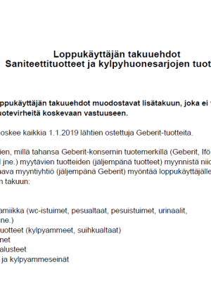 Geberit loppukäyttäjän takuuehdot 2019 alkaen Geberit loppukäyttäjän takuuehdot 2019 alkaen